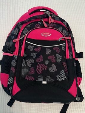 Fanspack Pink & Black Heart Print Backpack
